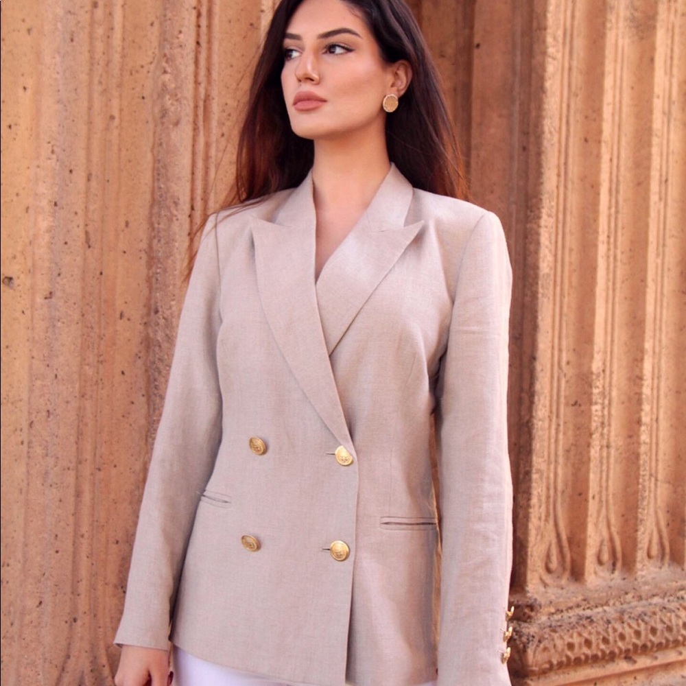 Cameron Chandler double breasted linen blazer